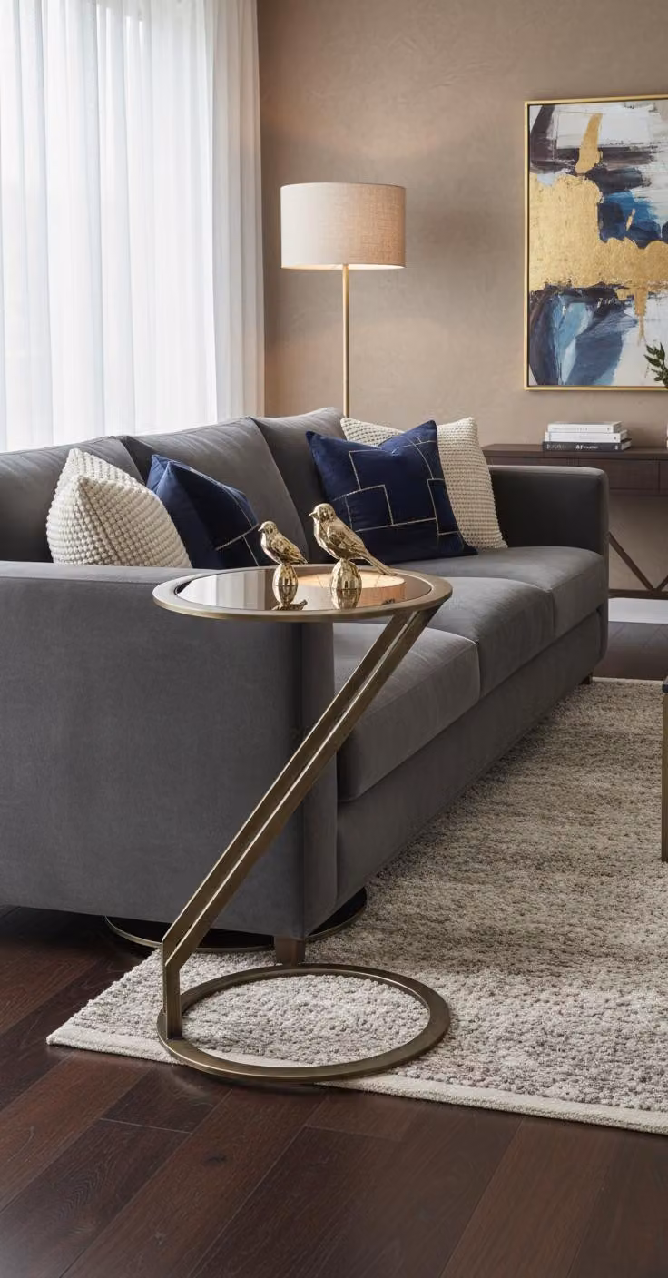 Tavolino da salotto moderno, minimalista, grigio, elegante, di classe e confortevole