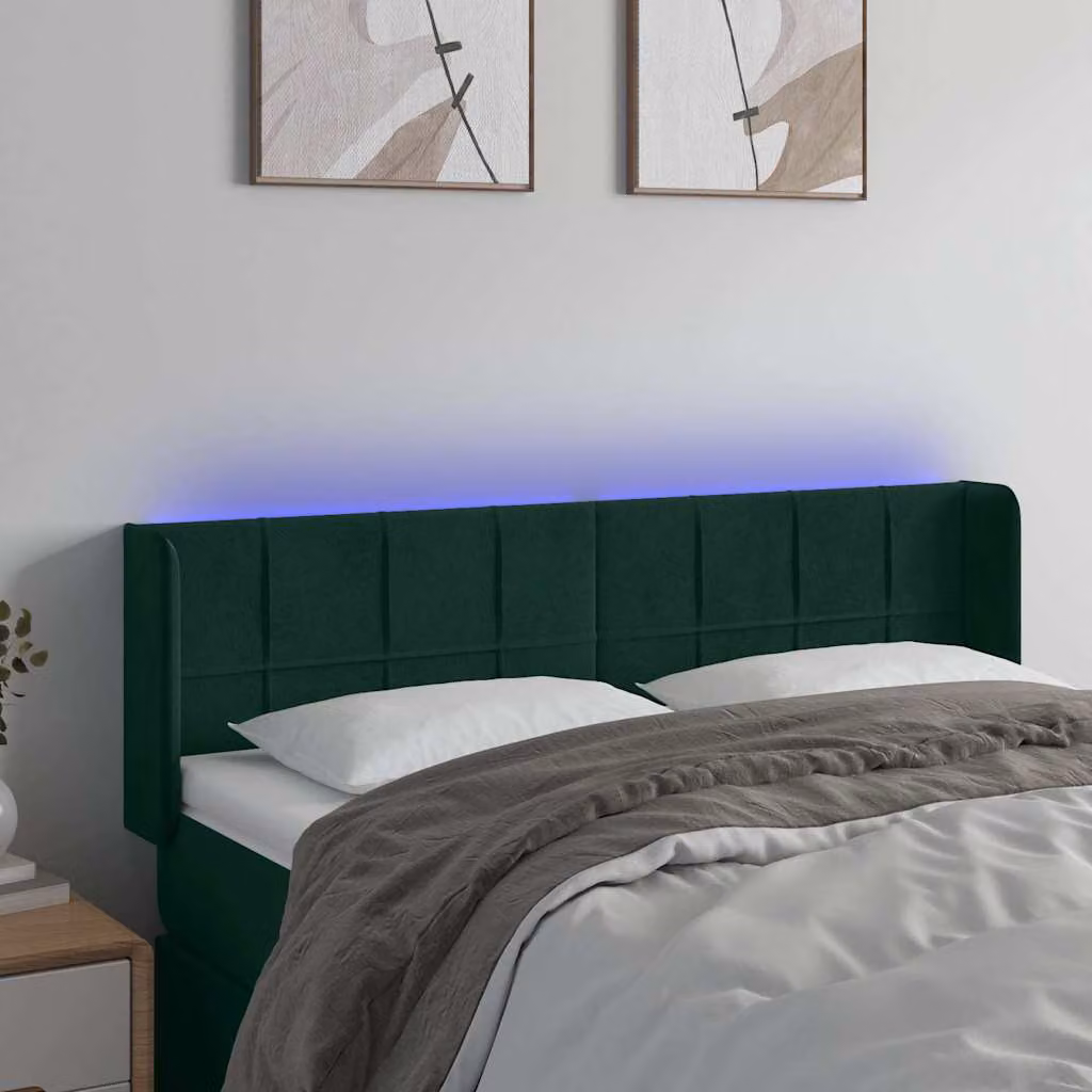 Testiera con LED e porta USB vidaXL in velluto verde scuro L: 147 cm, P: 16 cm, H: 78-88 cm