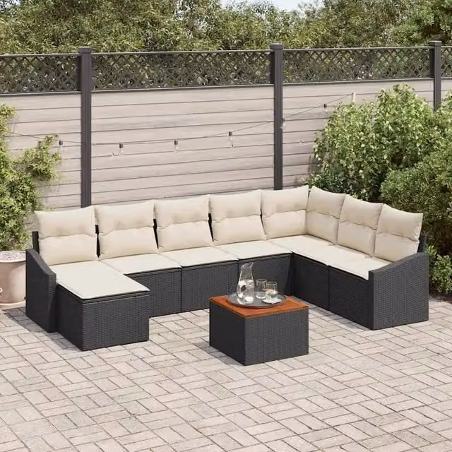 Set Divano da Giardino 9 pz Nero e Crema polyrattan 3356535