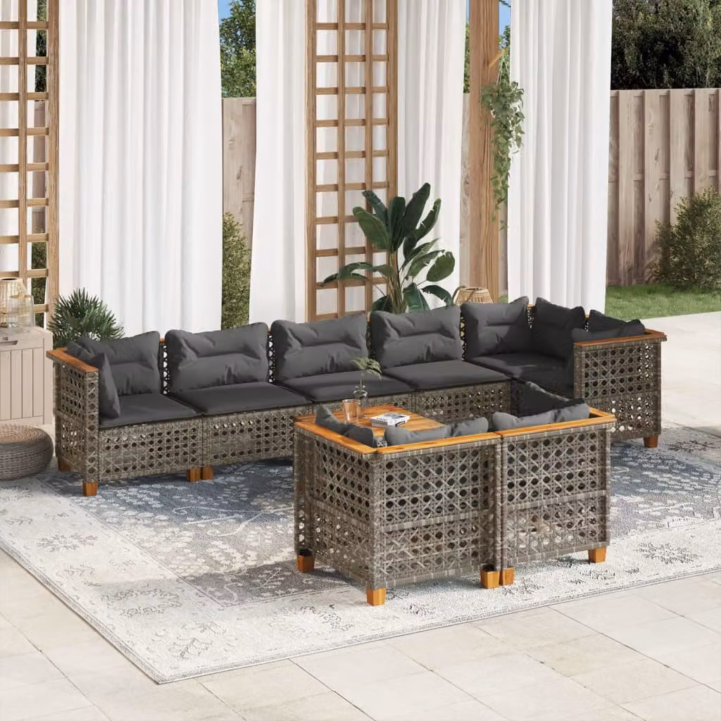 vidaXL Set Divano da Giardino 9 pz a L in Polyrattan Grigio con Cuscini e Tavolino – 1