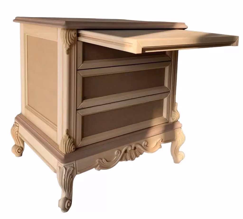 Comodino classico barocco Mobili 2G in legno grezzo con 3 cassetti e 1 tiretto L: 68 cm, P: 55 cm, H: 70 cm – 1