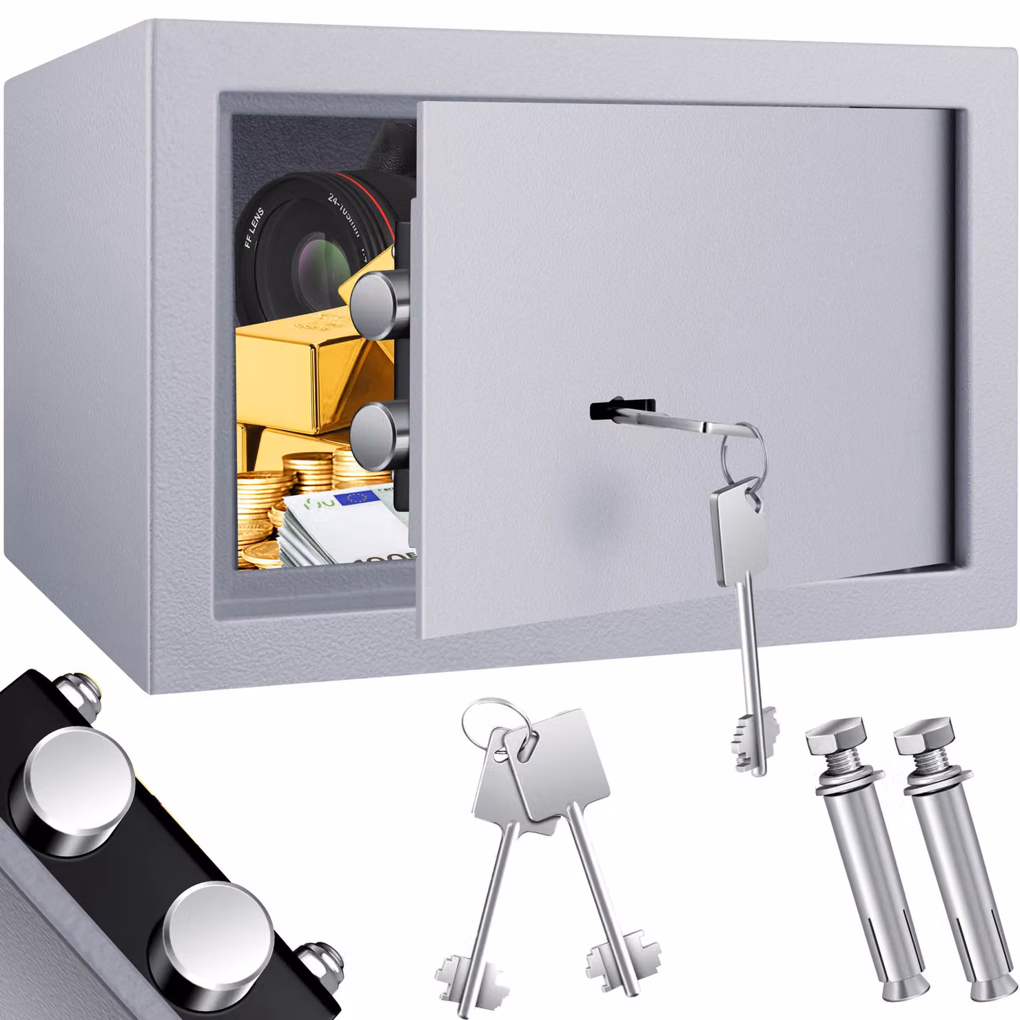 KESSER® Cassaforte da parete per mobili, dimensioni 30x20x20 cm, con serratura a due chiavi, inclusi 2 chiavi e viti di montaggio