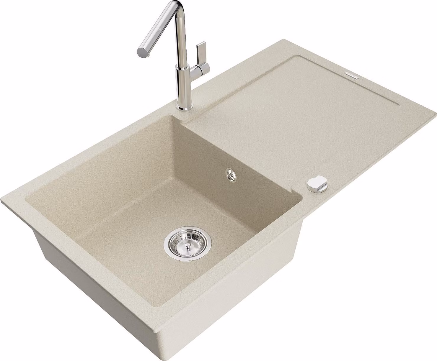 Mexen Leo lavello in granito 1-vasca con scolapiatti e rubinetto cucina Flora, beige - 6501-69-670401-00