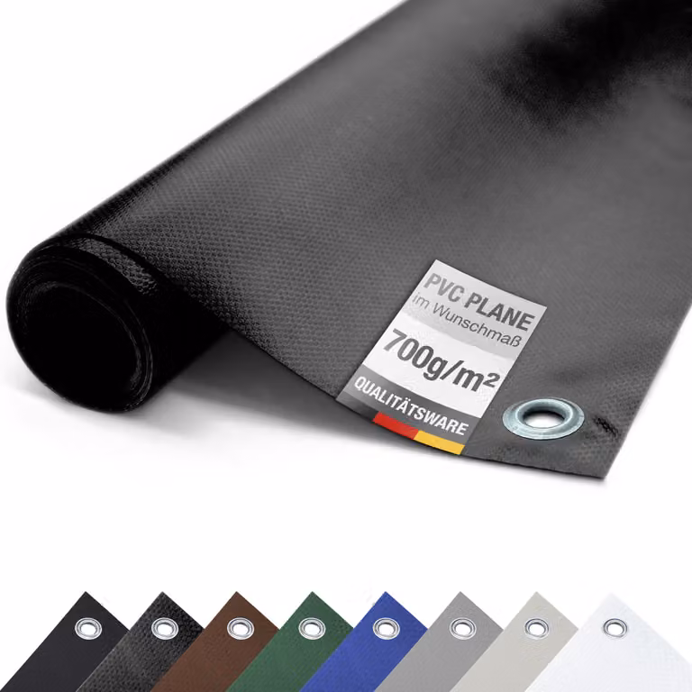 Telone PVC camion 700g/m² CON OCCHIALI Telone protettivo opaco antistrappo stabile (nero, 2,5m x 9m)