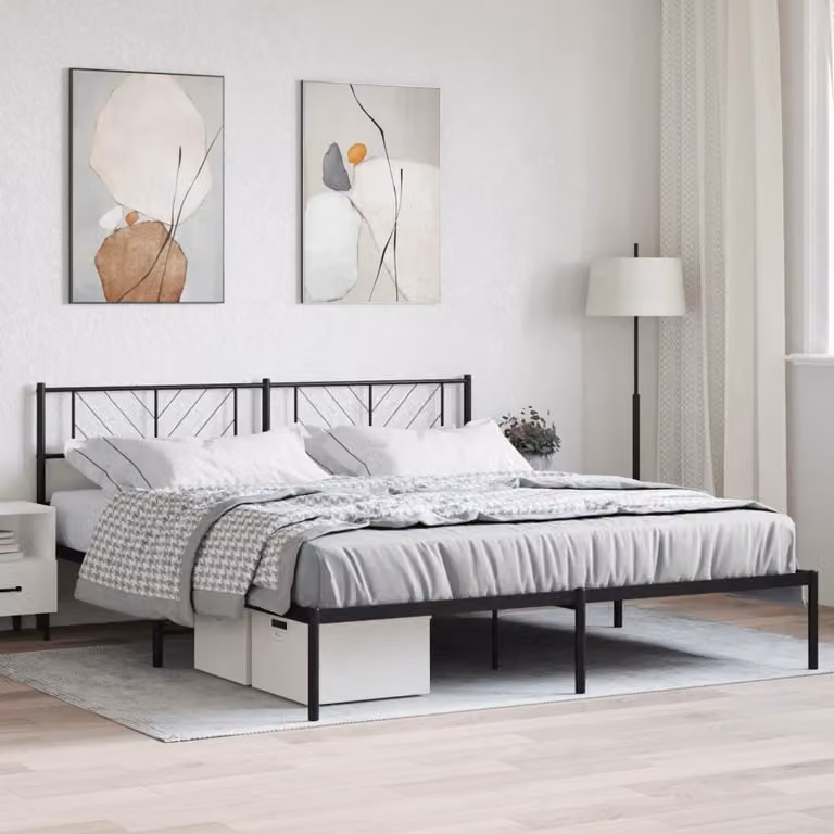 The Living Store Struttura letto con testiera in metallo nero 180x200 cm