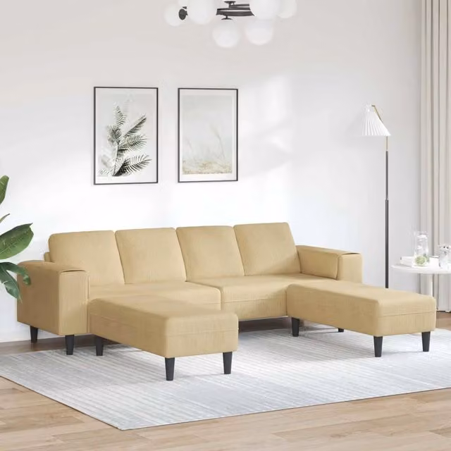 Divano Grigio Verde 250 x 188 x 76 cm Tessuto in Cords 3335135