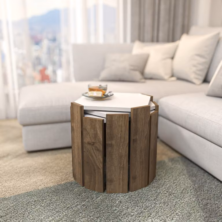 Skye Decor, Lori - Bianco, Noce, Tavolino, Bianco, 100% PANNELLI DI PARTICELLE RIVESTITI IN MELAMMINA, 44,5 x 44,5 x 41 cm