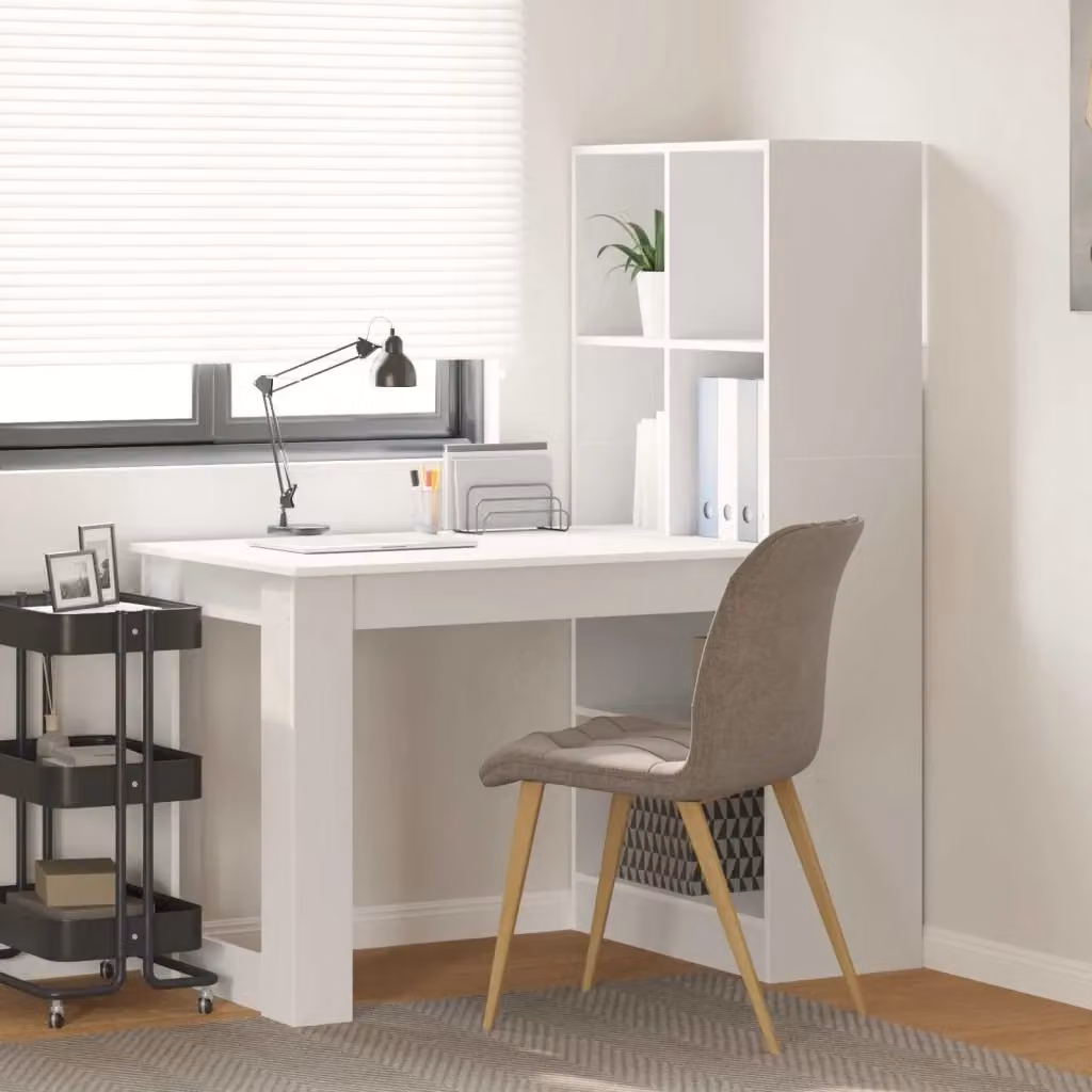 Scrivania moderna bianca in legno e MDF per ufficio o casa L: 122 cm, P: 67 cm, H: 145 cm – 2