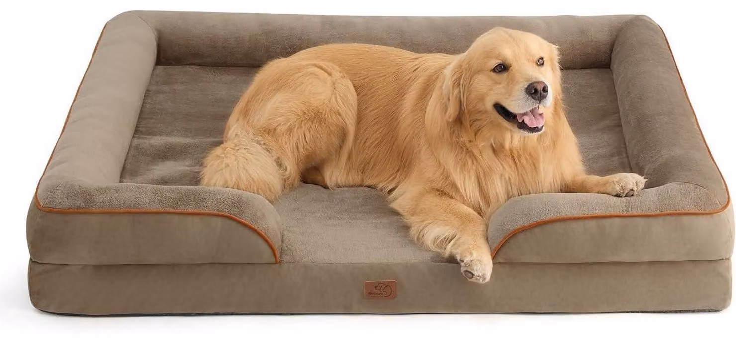Cuccia ortopedica per cani, 134x106 cm, color nocciola, imbottita con schiuma a forma di uovo, lavabile e antiscivolo
