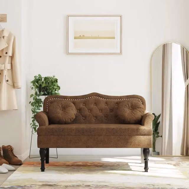 Panca con cuscini vidaXL in similpelle scamosciata marrone L: 120,5 cm, P: 65 cm, H: 75 cm – 1