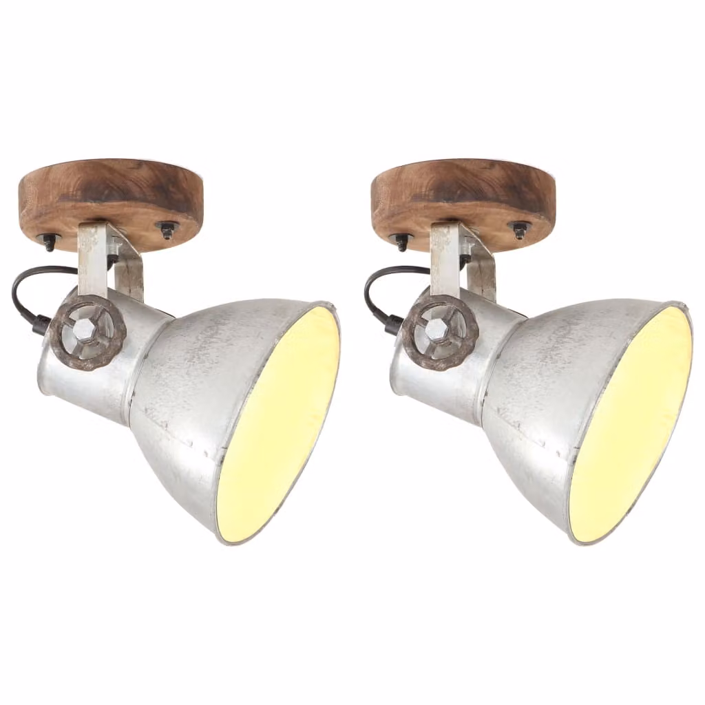 The Living Store Lampade da parete/soffitto stile industriale 2 pezzi argento 20x25 cm E27