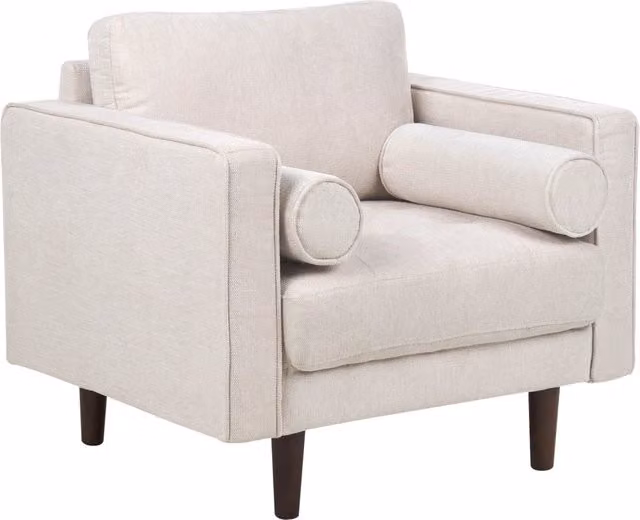 Poltrona imbottita BELIANI in tessuto beige con braccioli e struttura in legno per soggiorno