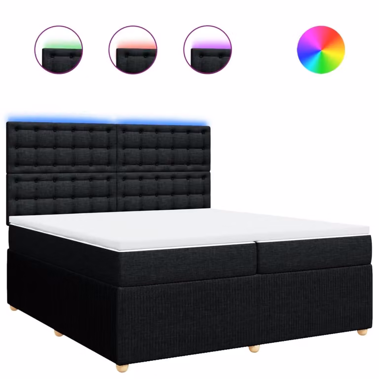 Giroletto a Molle con Materasso Nero 200x200 cm in Tessuto