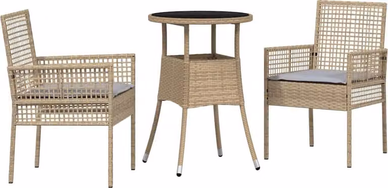 Set da Pranzo per Giardino 3 pcs Beige polyrattan
