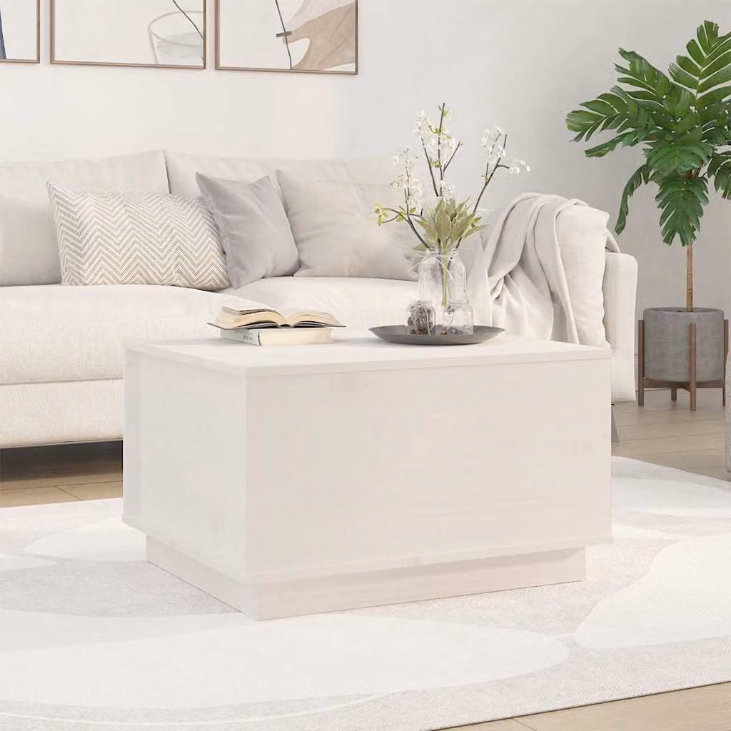 vidaXL Tavolino da Salotto Moderno in Legno di Pino Bianco L: 60 cm, P: 50 cm, H: 35 cm