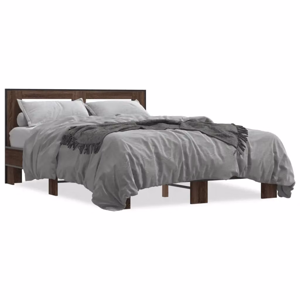 Letto Giroletto vidaXL in Legno e Metallo, Rovere Marrone, L/P/H: 120 x 200 x 15 cm – 2