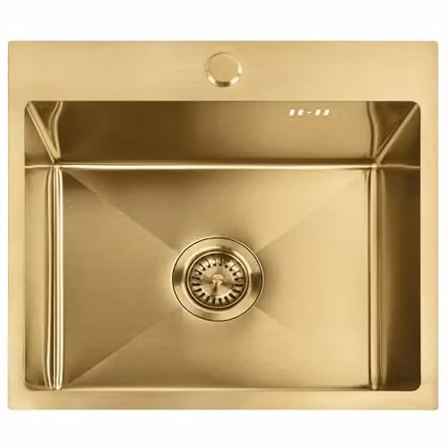 Rea - Lavello in acciaio + Rubinetto da Cucina LEO 50 - Metallo - Oro Spazzolato - 50 x 45 x 18,5 cm