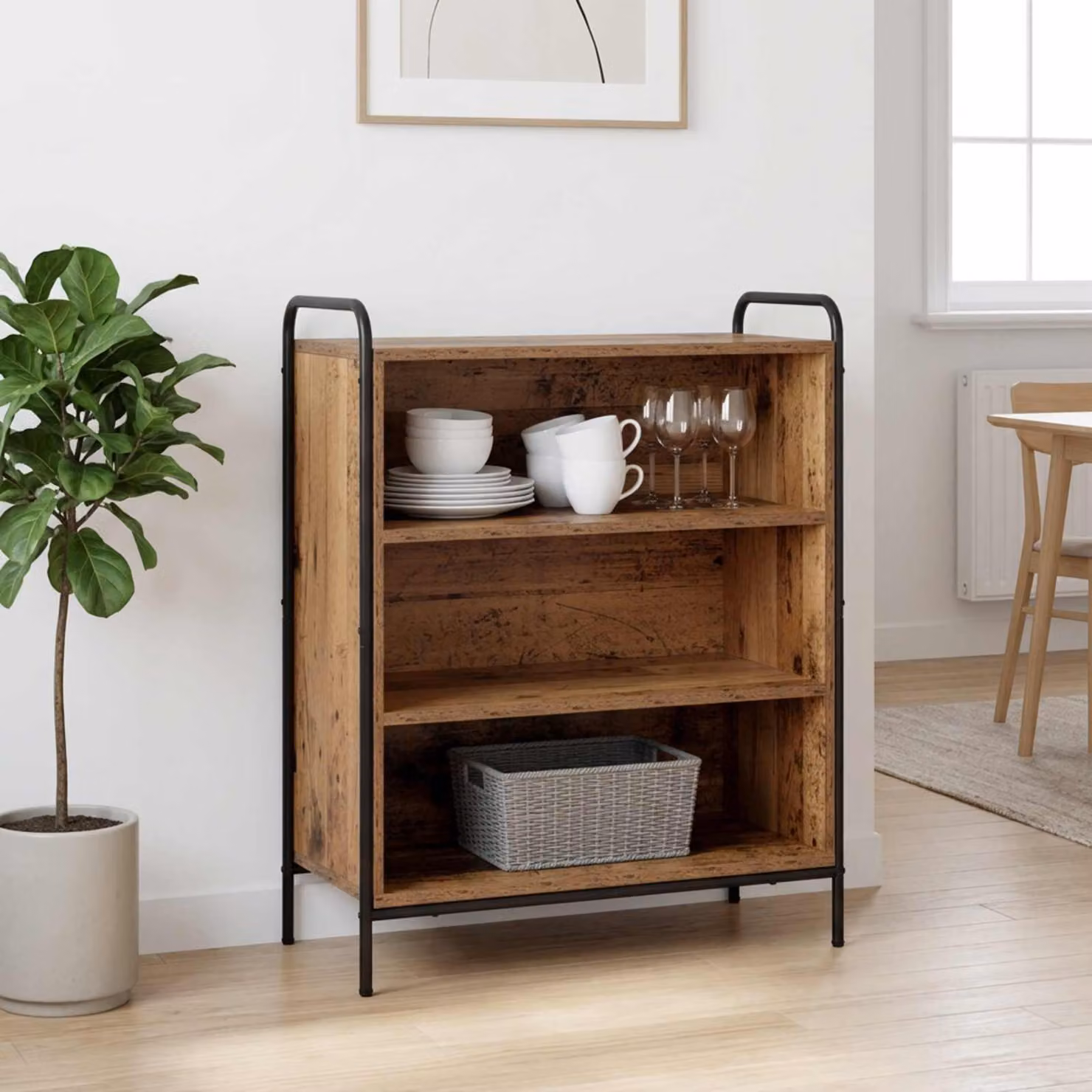 Credenza vidaXL in legno antico e metallo, colore marrone, L: 97 cm, P: 33 cm, H: 81 cm