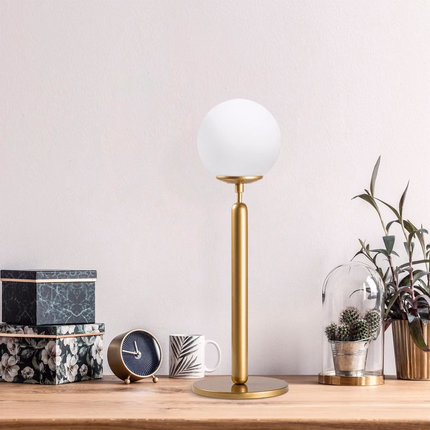 Opviq, lampada da tavolo vintage con struttura in metallo e paralume in vetro, 18 x 18 x 52 cm | Cavo da 200 cm, attacco E14, max. 40 W | Design moderno e scandinavo per ambienti eleganti.