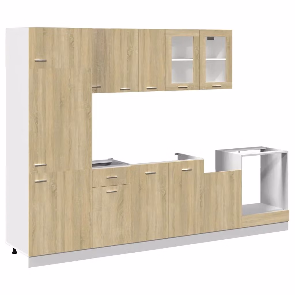 Set di mobili da cucina moderni vidaXL in legno marrone con ante in vetro e ripiani interni – 2