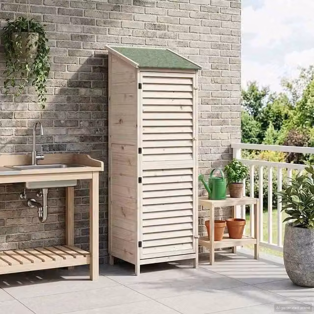 Rimessa Giardino Legno 59x56x176cm Tetto Asfalto Ventilato per Attrezzi da Patio