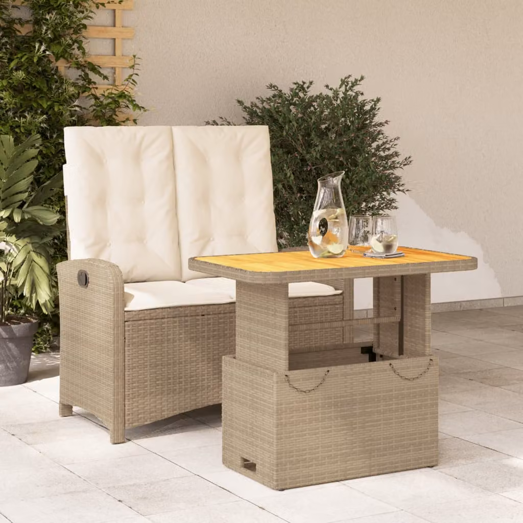 Set da Pranzo da Giardino Moderno vidaXL in Legno di Acacia Oliato con Altezza Regolabile, Colore Marrone/Beige/Bianco – 1