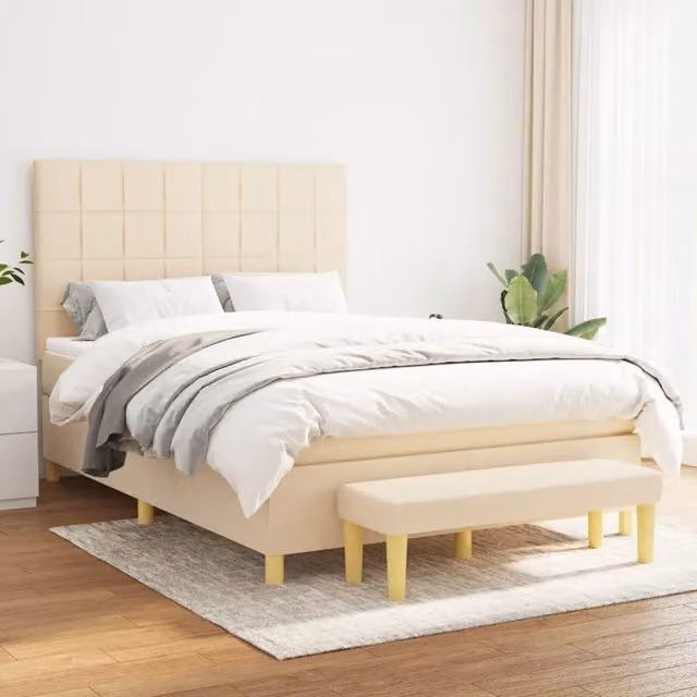 Letto Ibrido vidaXL con Giroletto a Molle e Materasso in Tessuto Beige e Bianco L/P/H: 140 x 200 x 203 cm