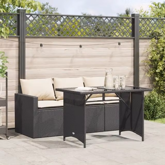 Set da Pranzo da Giardino 2 pz con Cuscini Nero in Polyrattan 366328