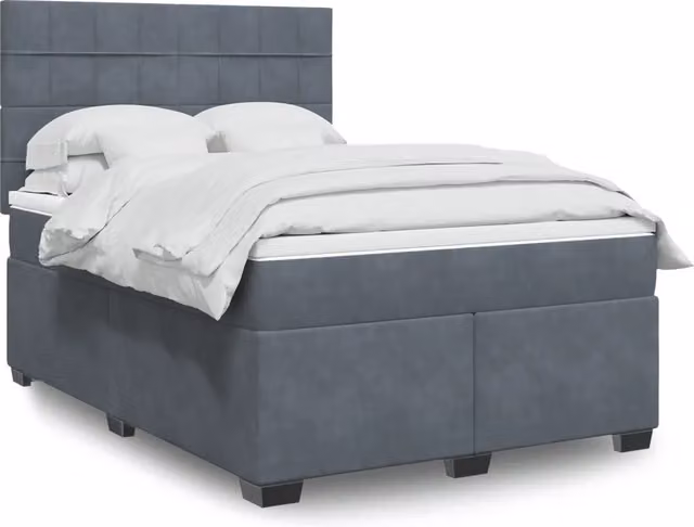 Letto con Giroletto a Molle e Materasso Ibrido vidaXL in Velluto Grigio e Bianco L/P/H: 140 x 200 cm