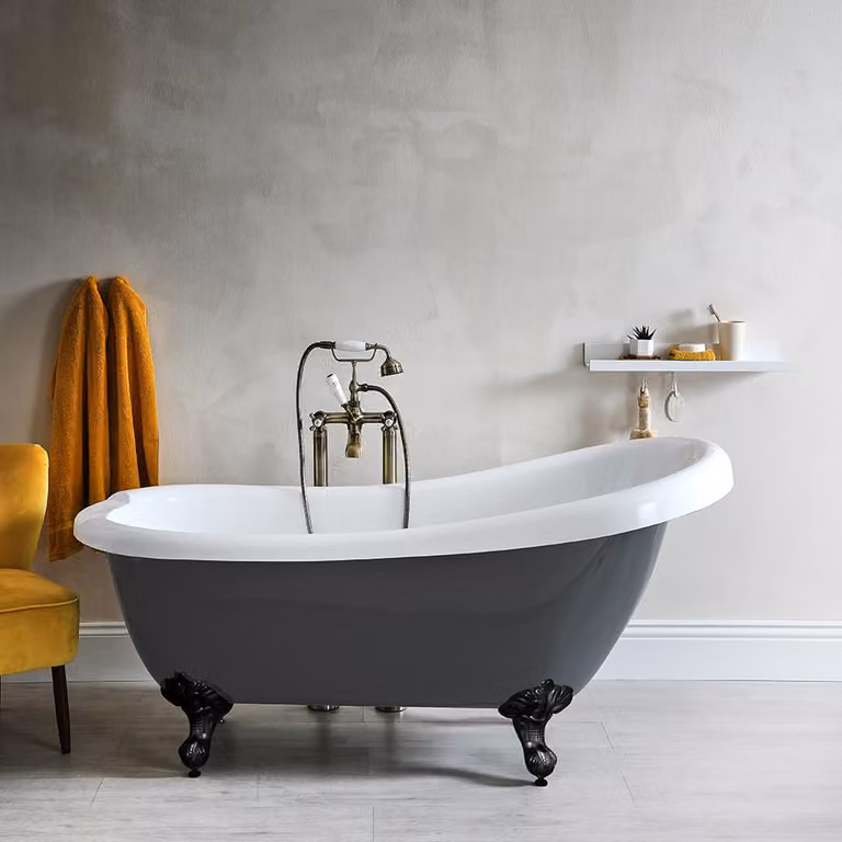 Vasca da Bagno Freestanding Grigio con Schienale Alto e Piedini Neri 1710 x 740mm - Elton