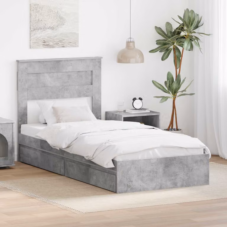 Letto con contenitore e cassetto vidaXL in legno e tessuto Grigio, 90 x 190 cm