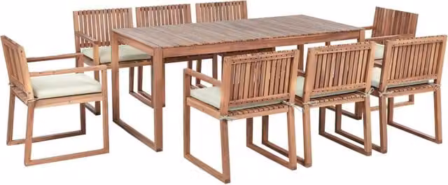 Set da giardino Beliani in legno di acacia con tavolo rettangolare e 8 sedie con cuscini verdi e marroni