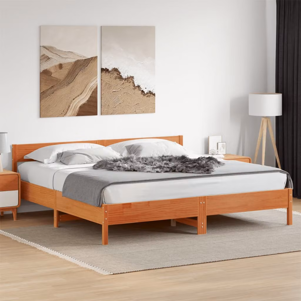 vidaXL Giroletto in legno di pino marrone cera con doghe fisse per adulti 200x200 cm