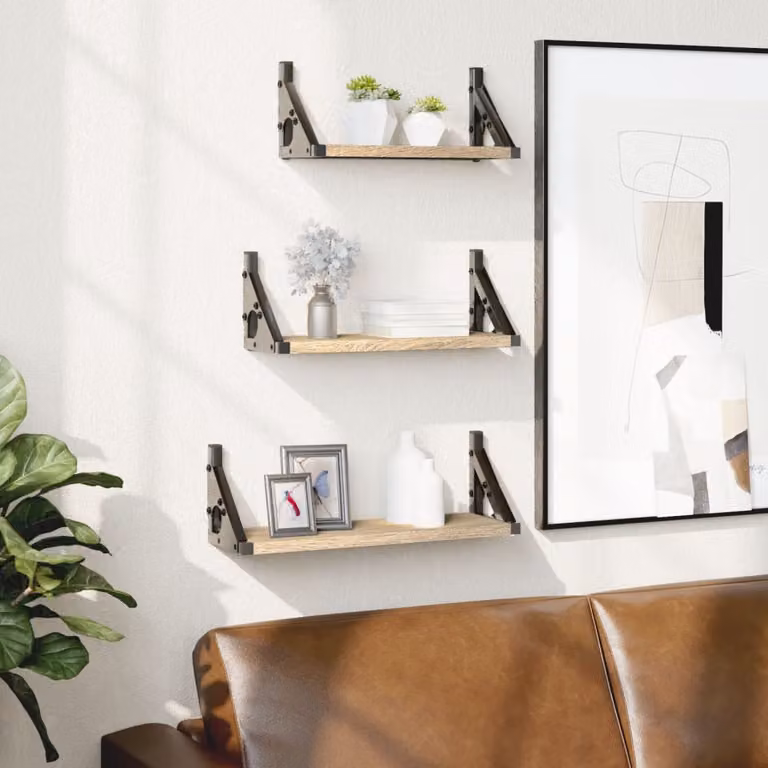 Set di 3 mensole da parete vidaXL in legno e metallo, colore Rovere Sonoma, stile industriale