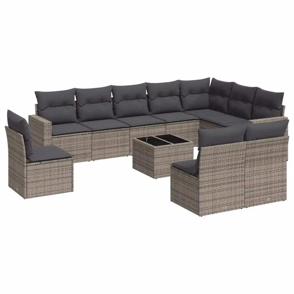 vidaXL Set Divani da Giardino 11 pz in Polyrattan Grigio con Cuscini e Tavolino – 2