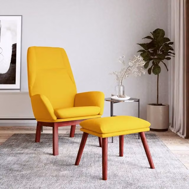 Poltrona Relax con Poggiapiedi vidaXL in Tessuto Giallo con Struttura in Metallo e Legno – 1