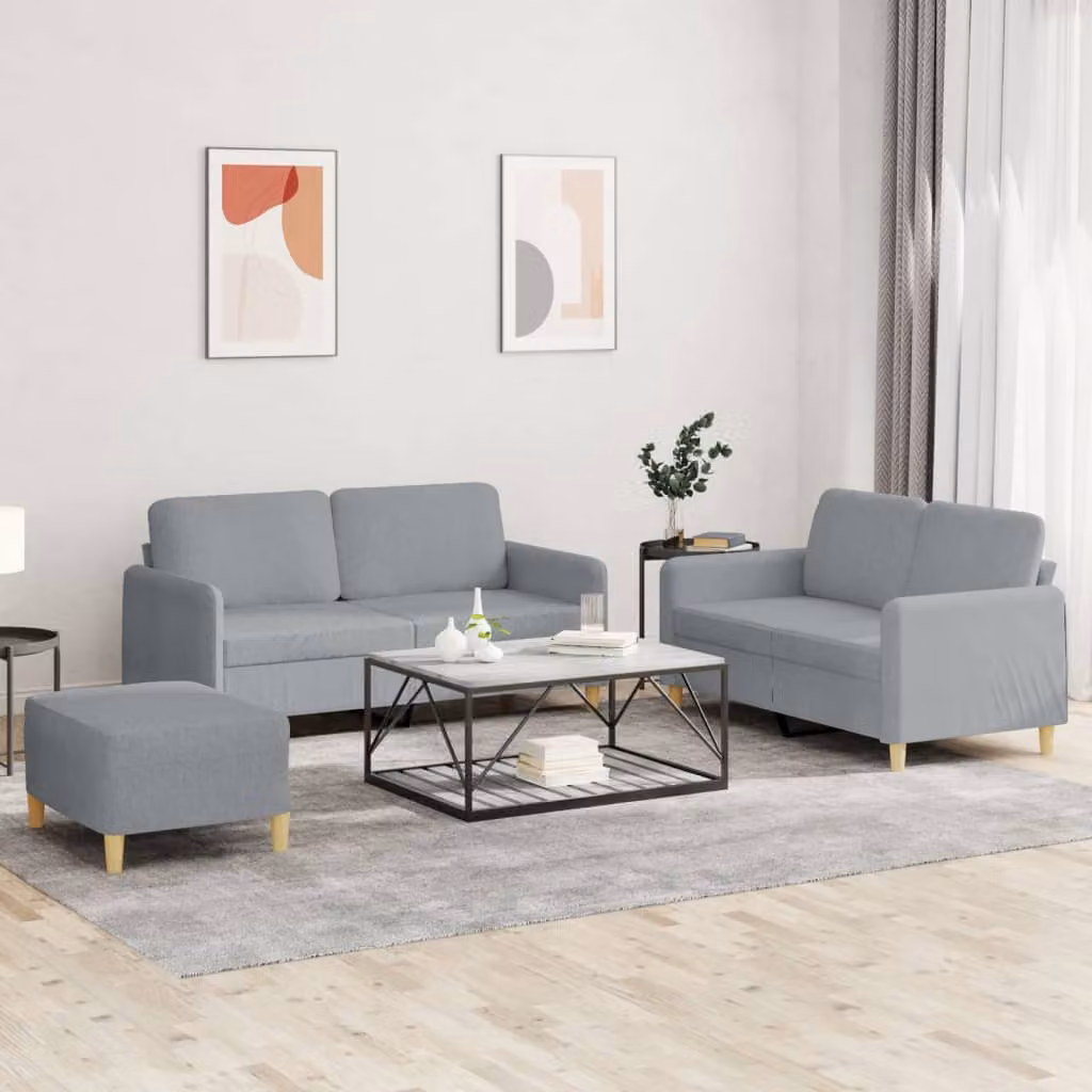 vidaXL Set di Divani 3 pz Moderno in Tessuto Grigio con Cuscini – 1