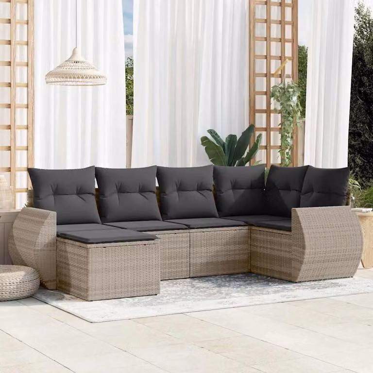 vidaXL Set Divano da Giardino a L 6pz Grigio con Cuscini Imbottiti e Struttura in Acciaio