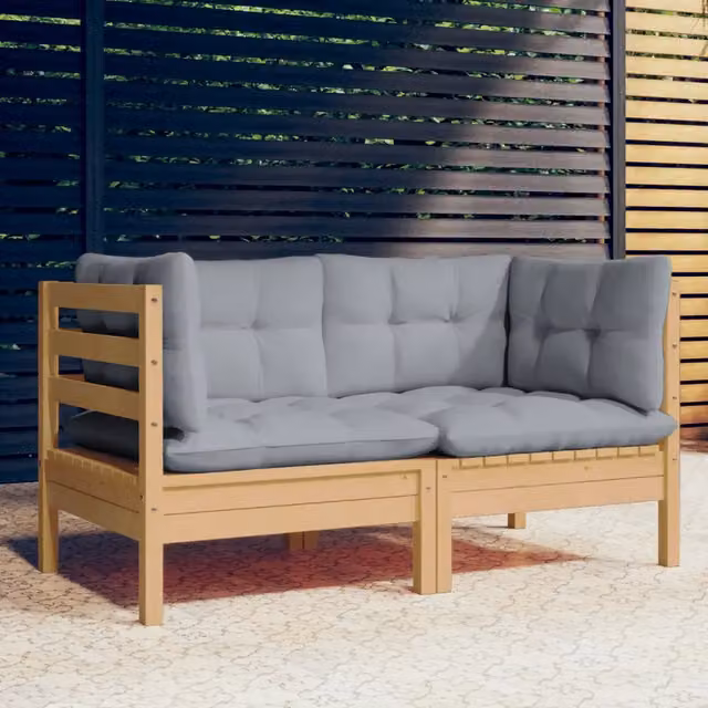 Divano da Giardino a 2 Posti con Cuscini Grigi Massello di Pino 3096009