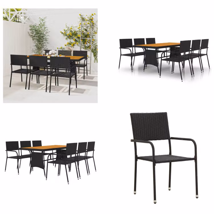 vidaXL set da pranzo da giardino 7 pezzi in rattan nero - Set da pranzo da giardino - Set da pranzo da giardino - Set da pranzo da terrazza - Set da pranzo per esterni