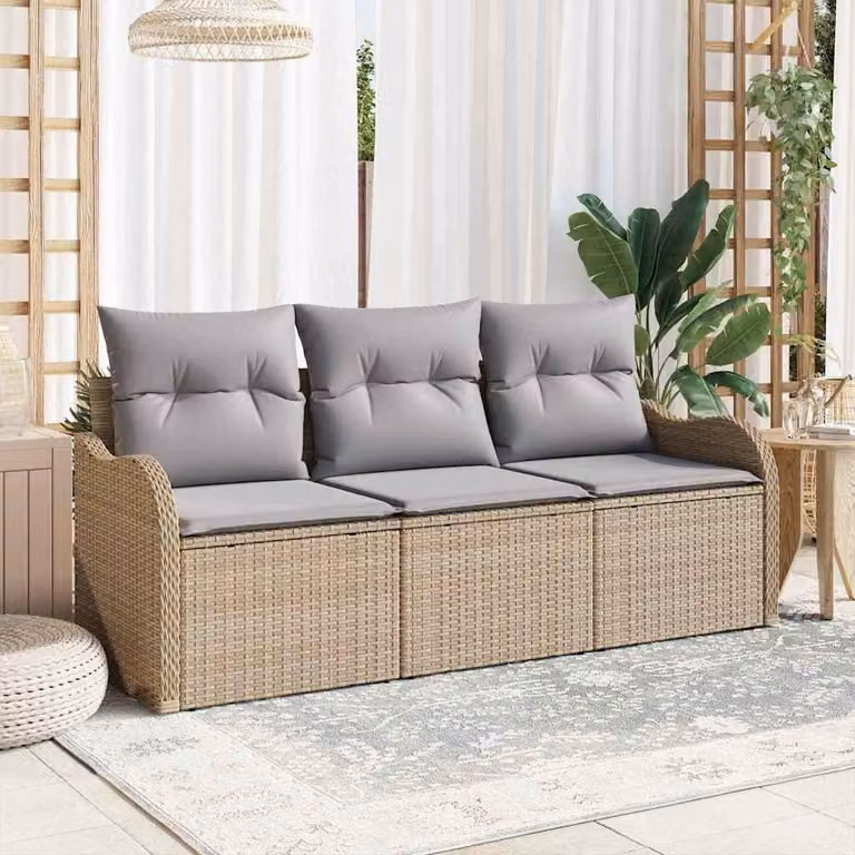 Maison Exclusive - Set Divano da Giardino con cuscino 3 pcs Beige polyrattan