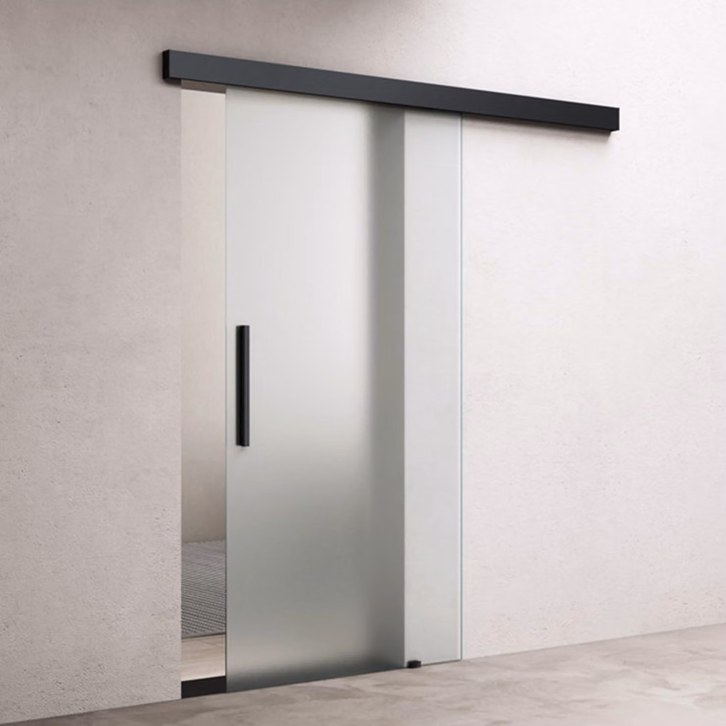 doporro Porta Scorrevole in Vetro Temperato 8 mm Satinato, con Binario in Alluminio Finitura Nera, Soft-Close, 90x205 cm Amalfi14