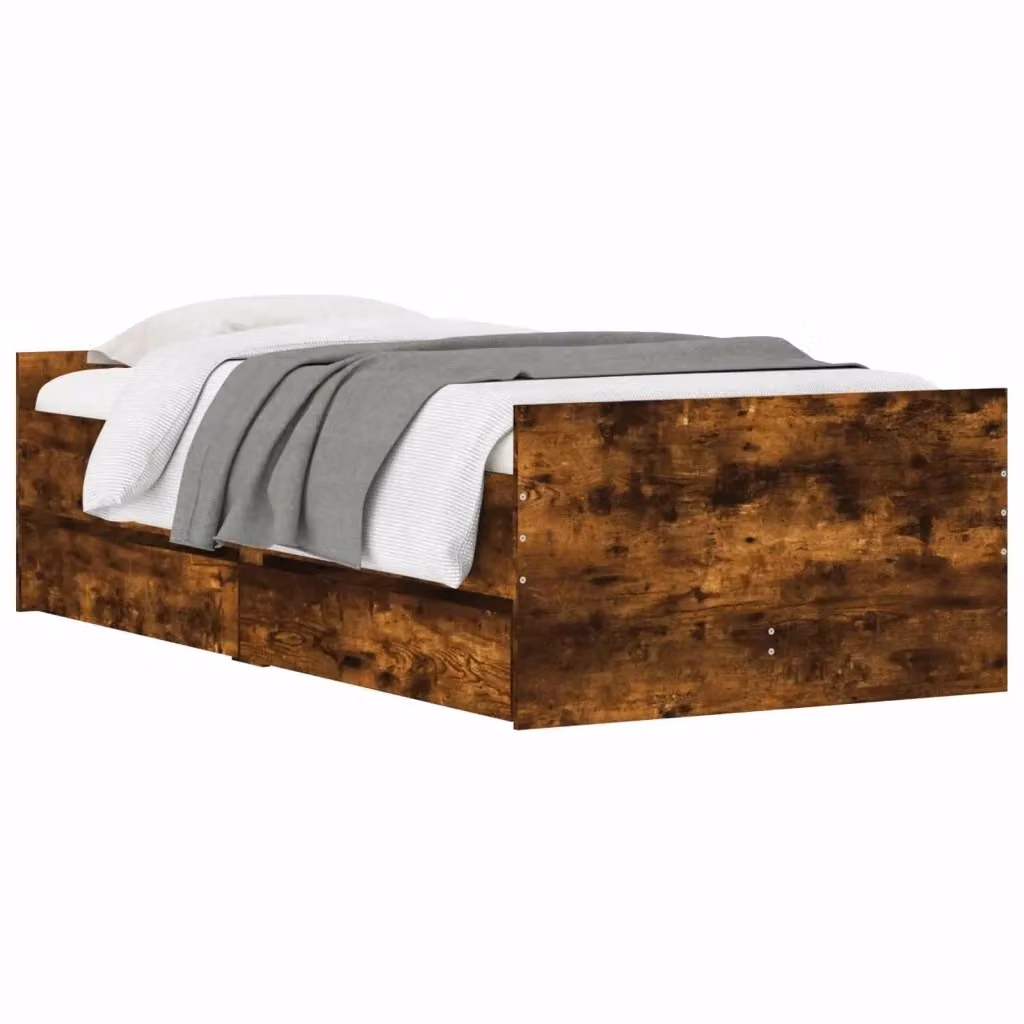 Struttura letto moderno vidaXL in legno ingegnerizzato color rovere fumo con cassetti e doghe fisse – 2