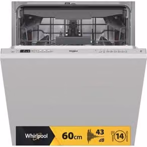 Lavastoviglie da incasso Whirlpool con 14 coperti, Classe D, 43 dB, tecnologia AquaSensor e apertura automatica della porta, colore Argento, H 82,0 cm x L 59,8 cm x P 55,5 cm