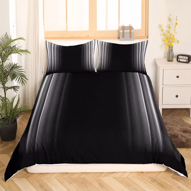 Set di lenzuola con copripiumino geometrico astratto, nei colori grigio e nero