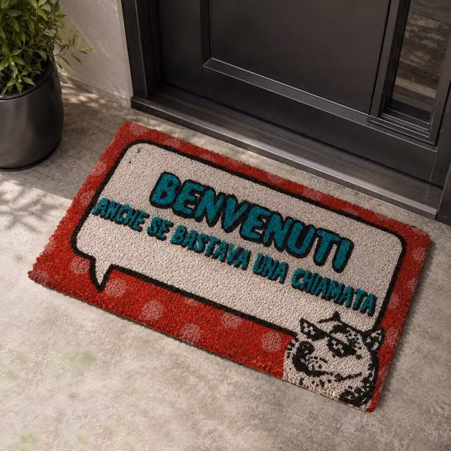 Zerbino Benvenuti rosso con fondo antiscivolo in PVC, L 70 cm x P 40 cm