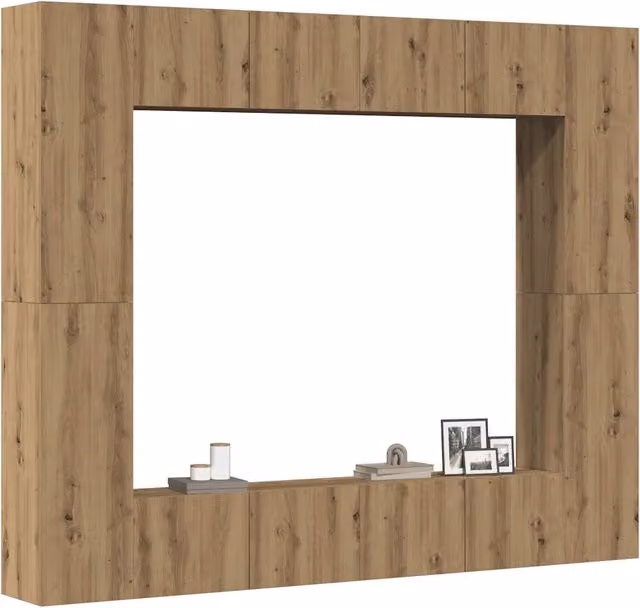 Set Mobile TV 8 pz Montato a Parete Rovere in Legno Multistrato 3328954