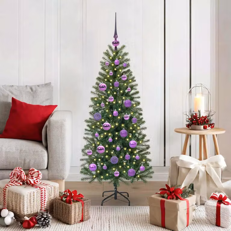 Albero di Natale artificiale moderno vidaXL verde con luci LED bianco caldo in PE e PVC, Altezza: 120 cm