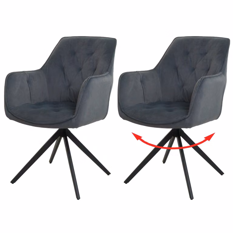 set di 2 sedie per sala da pranzo HWC-L80, sedia da cucina imbottita sedia con braccioli, girevole, metallo tessuto/tessuto ~ antracite