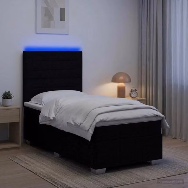 Letto Box Spring vidaXL con Materasso a Molle Pocket e Illuminazione LED, Colore Nero, L/P: 200 x 80 cm – 1